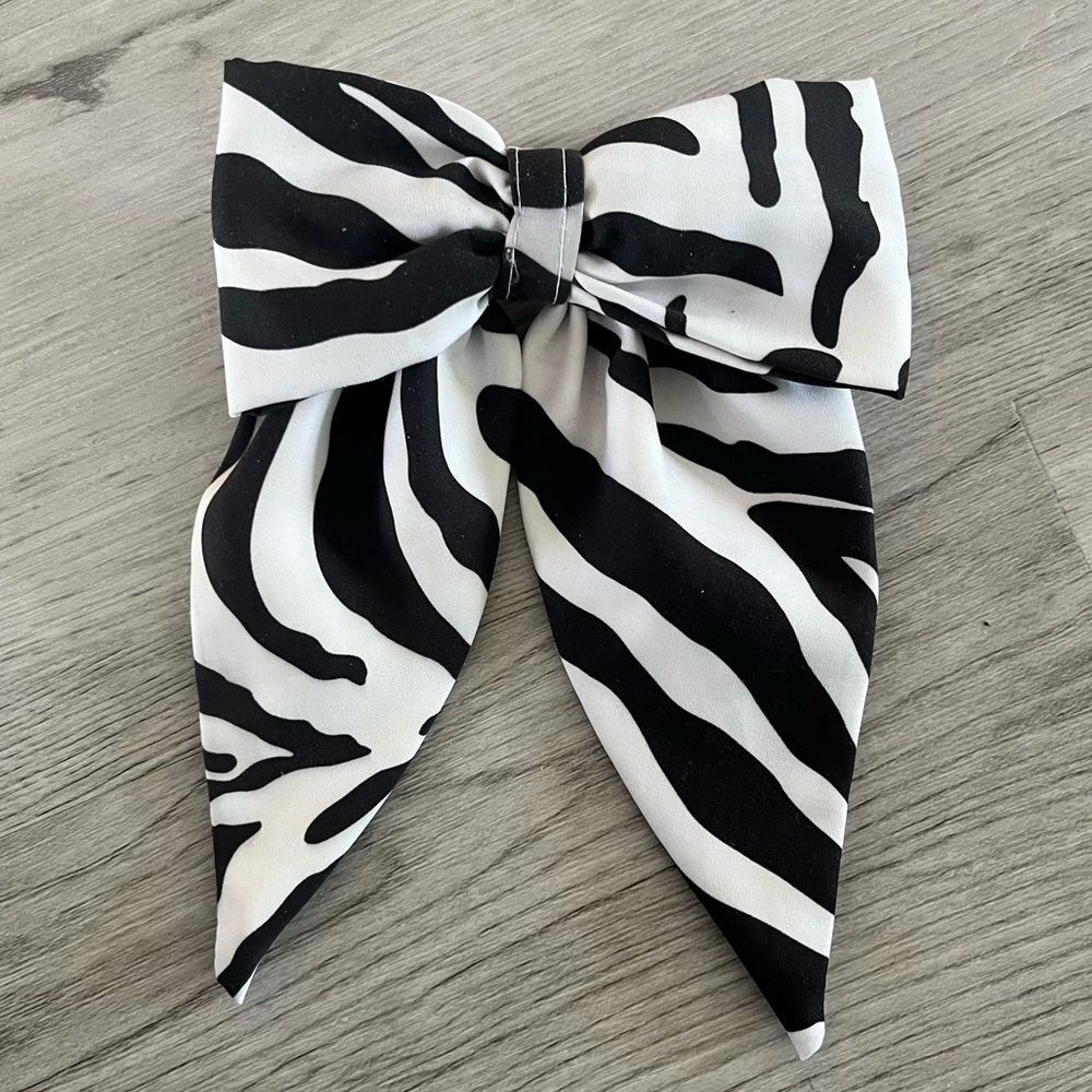 NEW Black & White Zebra Print Fabric Bow French Hair Barrette